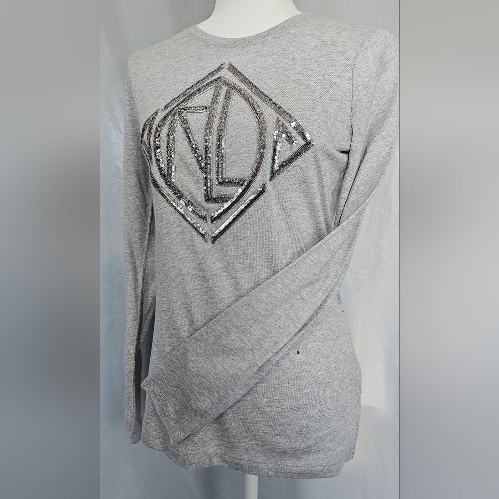 Laure Ralph Lauren Gray Sequin Long Sleeve Tee NWT - Picture 3 of 9